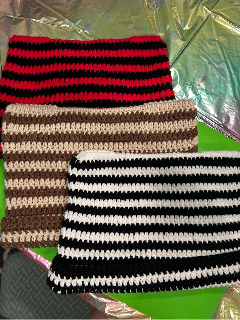 Crocheted Cat Ear Striped Beanie Hats Set of 3